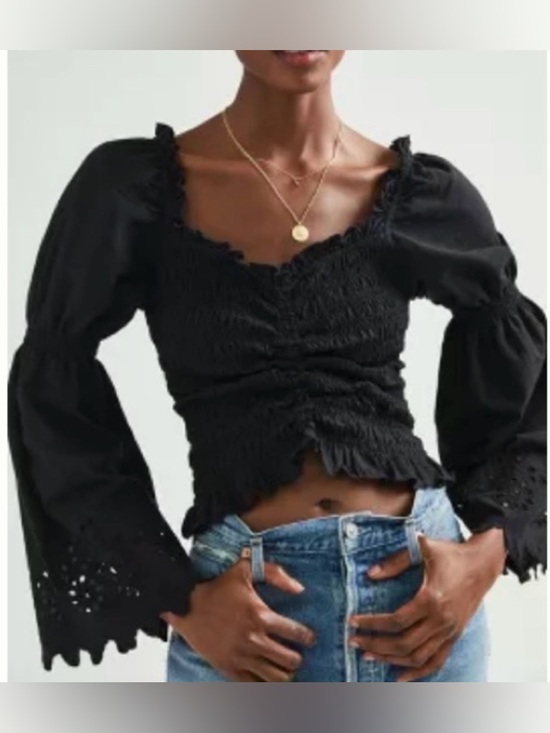 Anthropologie Tops - Anthropologie black embroidered Larissa eyelet top w bell sleeves sz m